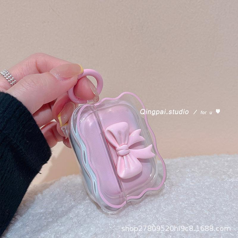 Cute Bow Design ​​Earphone Case with Ring, 1 Count Decorative Earphone Protective Cover Compatible with AirPods 1 2 3 Pro 2 Pro