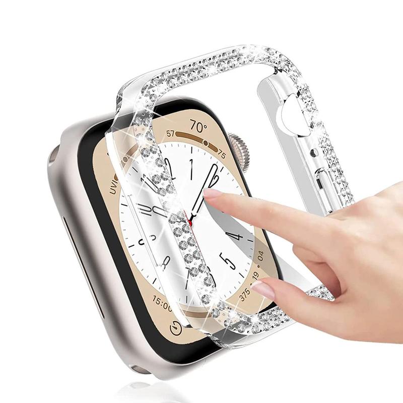 Women's Fashionable Watch Band & Rhinestone Decor Watch Case (2 Counts), 1 Watch Band & 1 Watch Case Set, Wearable Accessories Compatible With Apple Watch Case 38 40 41 42 44 45mm