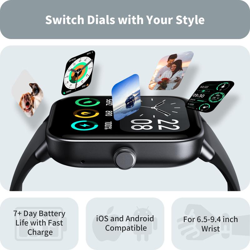 Multifunctional 1.8'' Smart Watch for Women and Men with Bluetooth Calling, Alexa Built-In,100+ Sports Modes, 5ATM Waterproof, Activity Tracker, DIY Watch Dial, Messages Reminder, Compatible with iOS & Android Devices Smartphone  Wearable Wristwatch