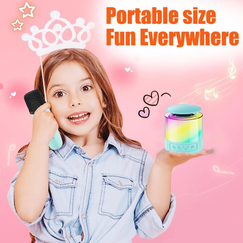 Portable Karaoke Machine with 2 Wireless Microphones, Mini Speaker with LED Light Modes, Birthday Gift for Girls & Boys