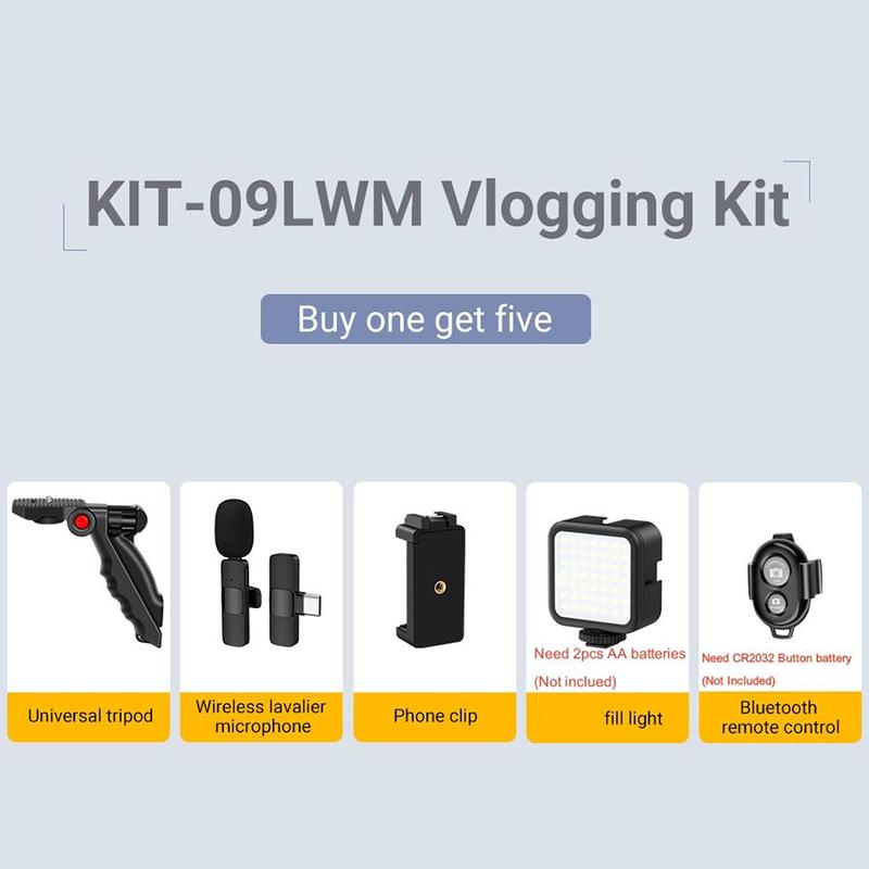 Spring Video Kit with Wireless Microphone for Phone, 1 Set Professional Video Vlog Kit with LED Light & More, Vlogging Kit, Phone Holder Tripod Stand for Laptop, Tablet, Tiktok, YouTube, Facebook, Shooting, Camera Accessories, Stocking Fillers Gift