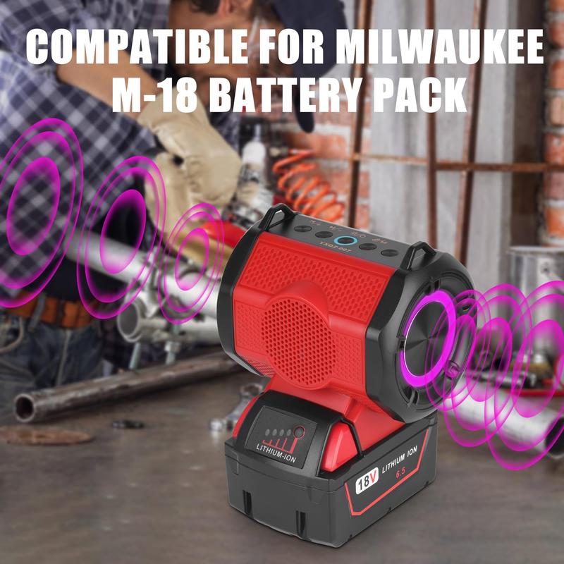 Wireless Portable Speaker Compatible for Milwaukee 18V Battery, 30W Blue Tooth Speaker, USB Output, USB Audio Source and Suitable for Indoor and Outdoor(Battery not Included)