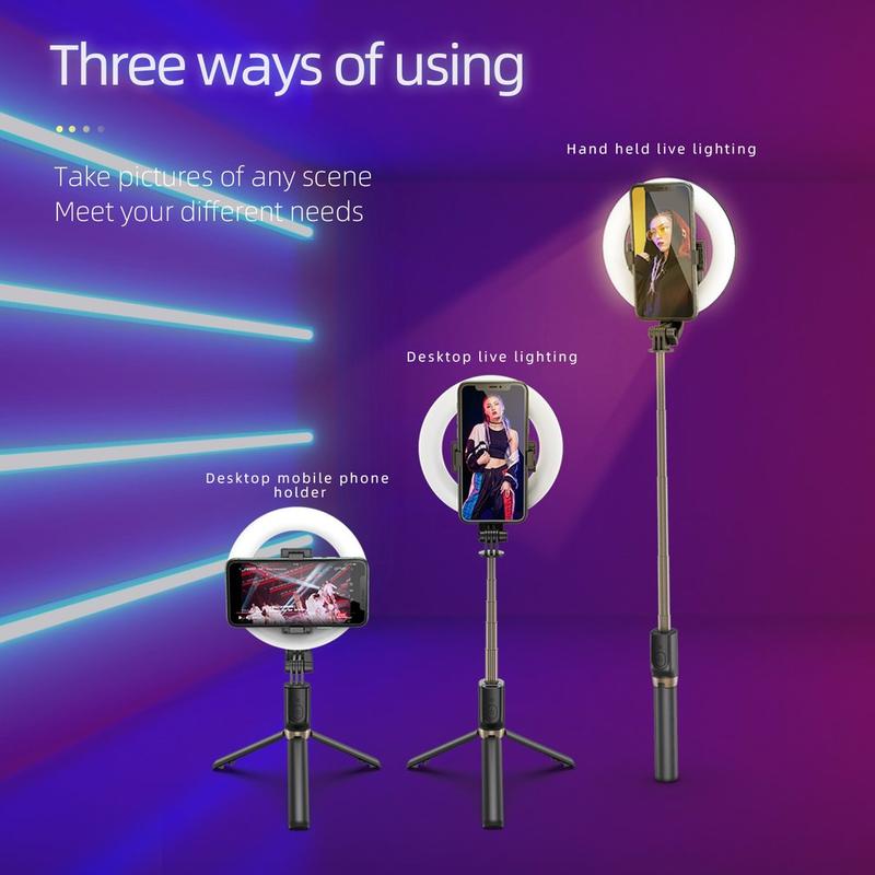 MJ07 Fill Light RGB Selfie Stick Wireless Remote Control Multi-function Wireless Tripod Selfie Stick USB Charging