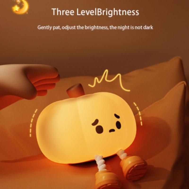 Pumpkin Shaped Night Light, Cute Cartoon Silicone Night Light, USB Rechargeable Bedside Light For Bedroom, Living Room, Kids Room