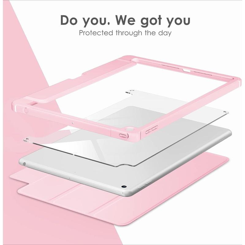 Case for iPad 9th   8th   7th Generation 10.2 inch (2021 2020 2019 Released), Clear Back, TPU Shockproof Frame Cover[Built-in Pencil Holder,Support Auto Sleep Wake] for ipad 10.2 - Pink Accessories Computer