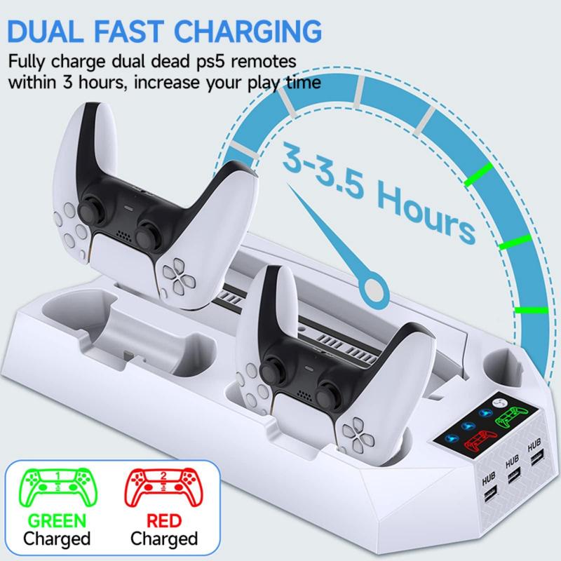 Stand & Cooling Station with Dual Controller Charging Station for PS5 Controller, Controller Accessories, Multi-functional Host Gaming Bracket, Gaming Room Gadgets, Game Console Cooling Stand, Gaming Accessories, Stocking Fillers Gift