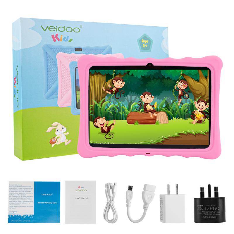 Veidoo 10.1 inch Kids Tablet, Android Tablet pc with Shockproof Case, Bluetooth, WiFi, 32GB, Parental Control, Educational Tablet for Boys and Girls