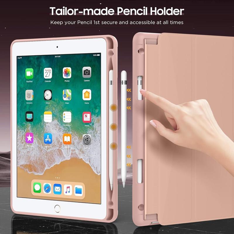 Case for iPad 6th   5th Generation (2018   2017Model, 9.7 Inch) with  Pen Holder, Slim Hollow Logo  Cover for iPad 9.7 inch, Also Fit iPad Pro 9.7 Air 2 Air, Auto Wake Sleep, Rose