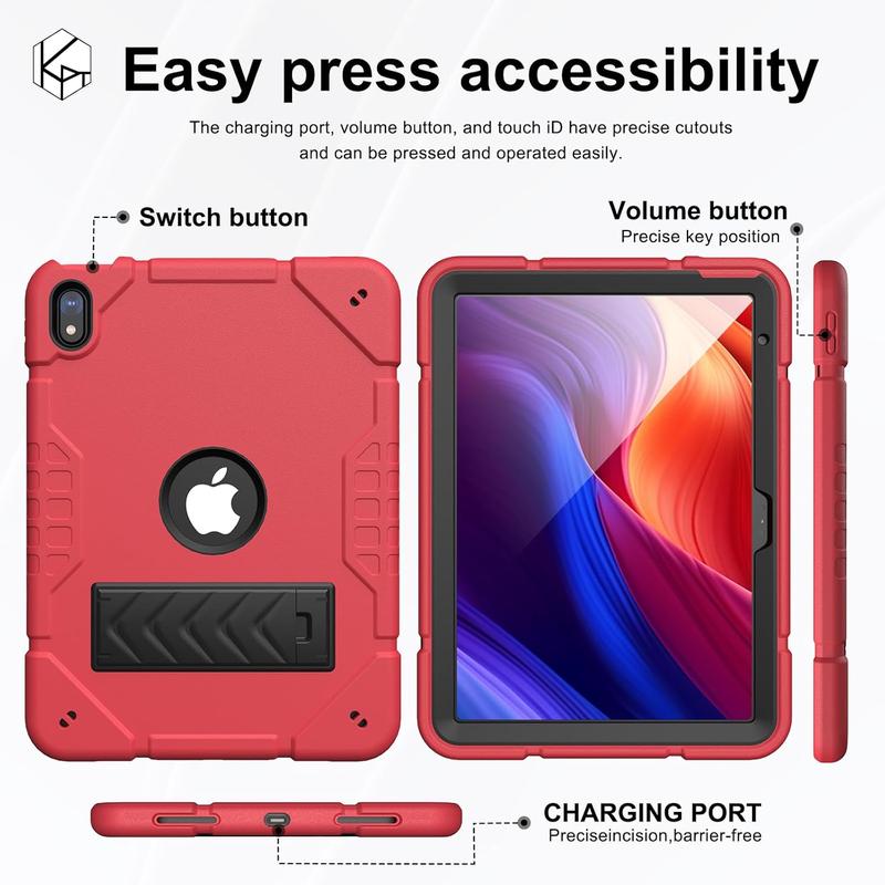 Case for iPad 10th Generation 10.9-inch 2022, iPad 10th Case with Kickstand, 2 in 1 Heavy Duty Shockproof Rugged Protective Cover with Built-in Stand (Red)