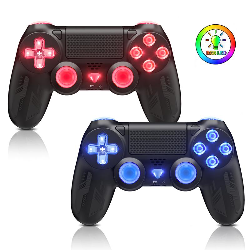 Wireless Controller for PS4, PS4 Controller with LED RGB Light Compatible with PlayStation 4 Slim Pro PC (Black)