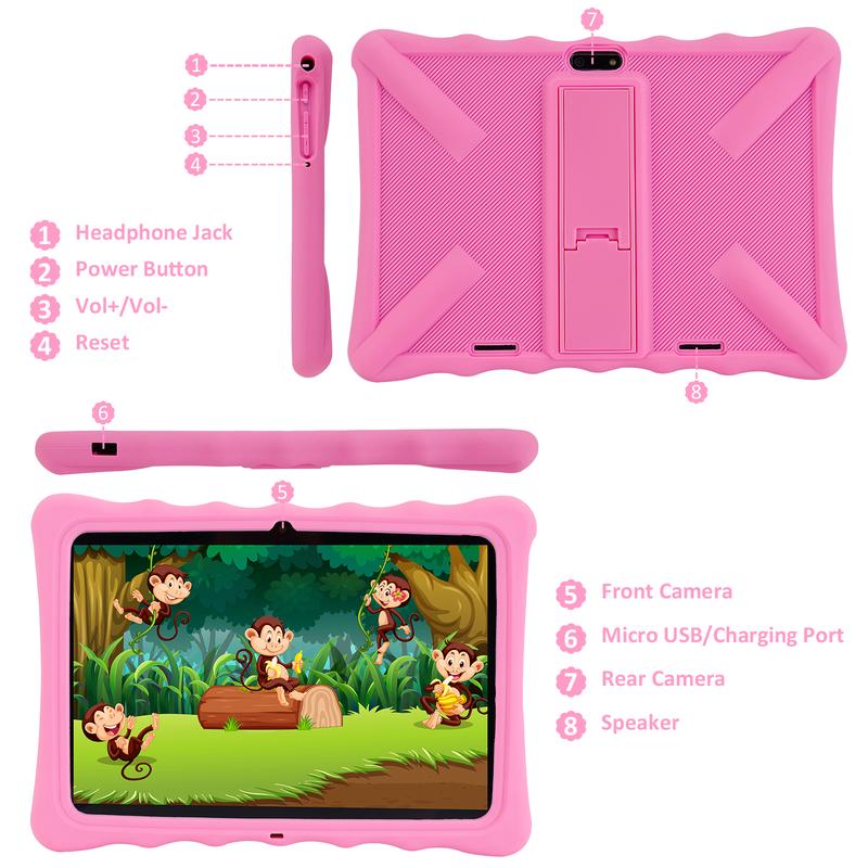 Veidoo 10.1 inch Kids Tablet, Android Tablet pc with Shockproof Case, Bluetooth, WiFi, 32GB, Parental Control, Educational Tablet for Boys and Girls