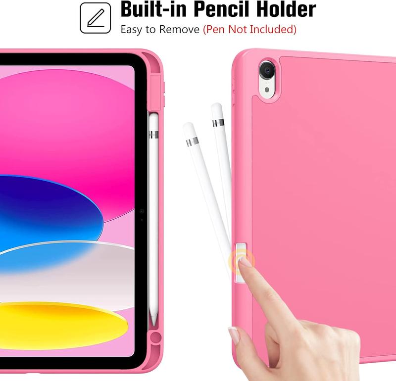 for iPad 10th Generation Case with Pencil Holder, iPad Case 10th Gen (2022 Model) 10.9 Inch iPad 10 Case, 10th Gen iPad Cases Cover with Pen Holder for iPad 10th Generation -Pink