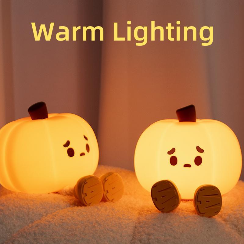 Pumpkin Shaped Night Light, Cute Cartoon Silicone Night Light, USB Rechargeable Bedside Light For Bedroom, Living Room, Kids Room