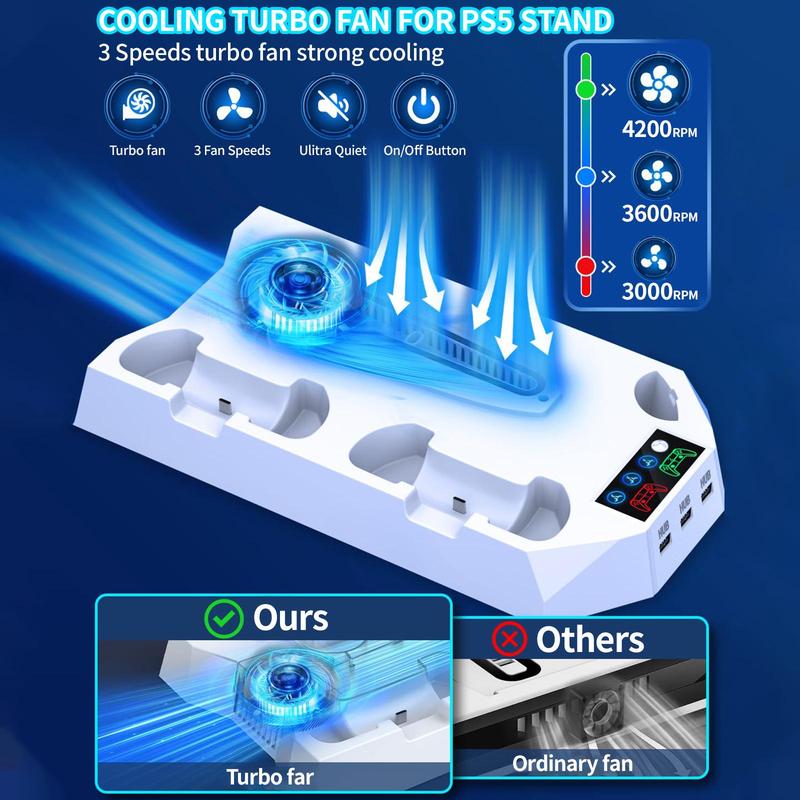 Stand & Cooling Station with Dual Controller Charging Station for PS5 Controller, Controller Accessories, Multi-functional Host Gaming Bracket, Gaming Room Gadgets, Game Console Cooling Stand, Gaming Accessories, Stocking Fillers Gift