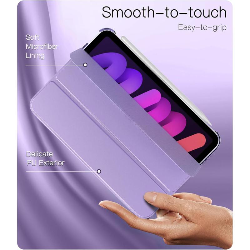 Case for iPad Mini 7 A17 Pro 8.3-inch 2024, iPad Mini 6th Generation Case, Slim Translucent Hard Back Folio Cover Support Touch ID & Apple Pencil Charging, Auto Wake Sleep - Taro Purple