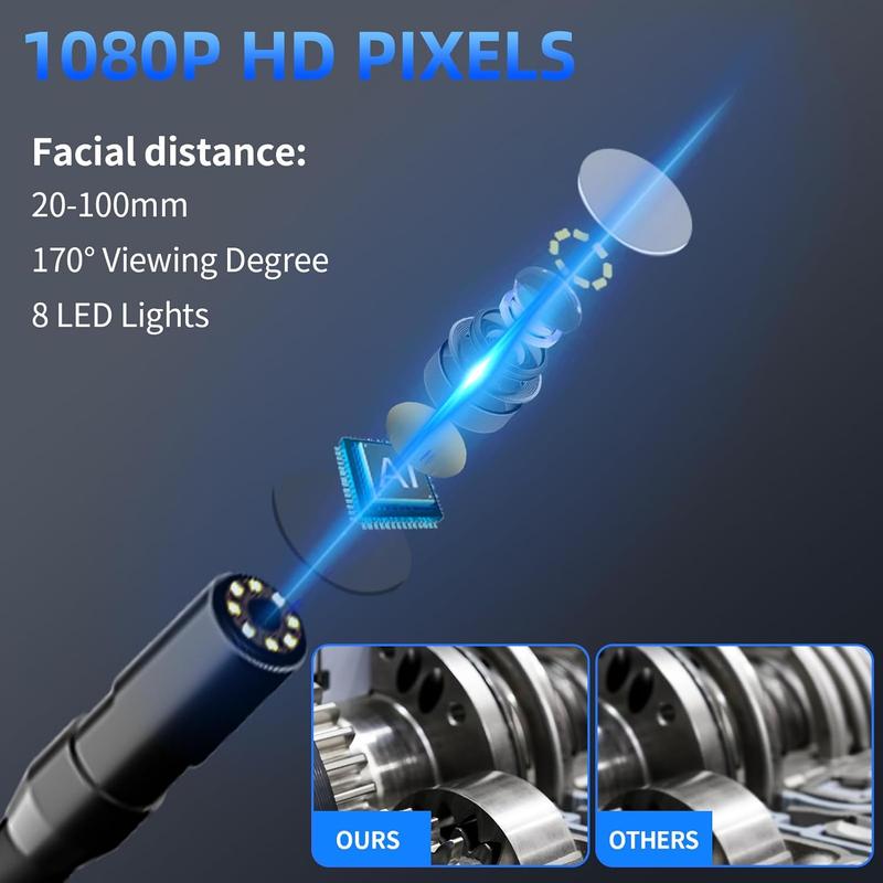 Endoscope Camera with Light - IP67 Waterproof Borescope Camera with 8 Adjustable LED Lights | 4.3