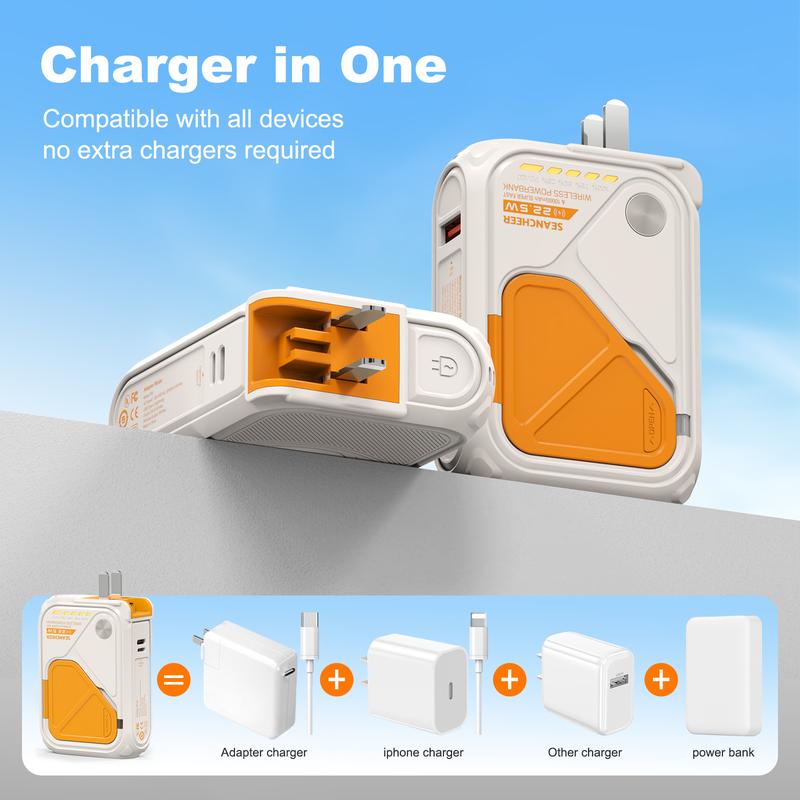 SEANCHEER P05 6 in 1 Multifunctional Power Bank, 10000 mAh External Battery Phone Stand 22.5W Output Smartphone Charger Type-c to Light*ing Charging Cabl