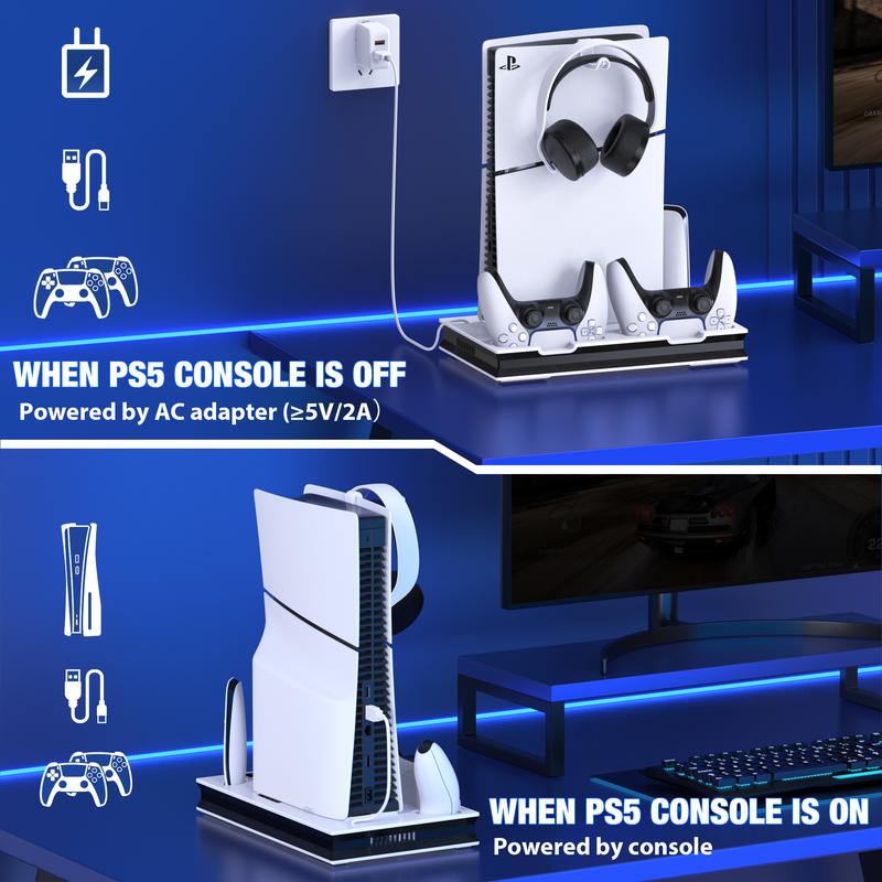 PS5 Stand Cooling Fan for PS5 Slim PS5 Pro with Dual PS5 Controller Charger,BEBONCOOL PS5 Accessories,PS5 Cooling Station for PlayStation 5 Slim Disc Digital Editions & PlayStation 5 Accessories-White