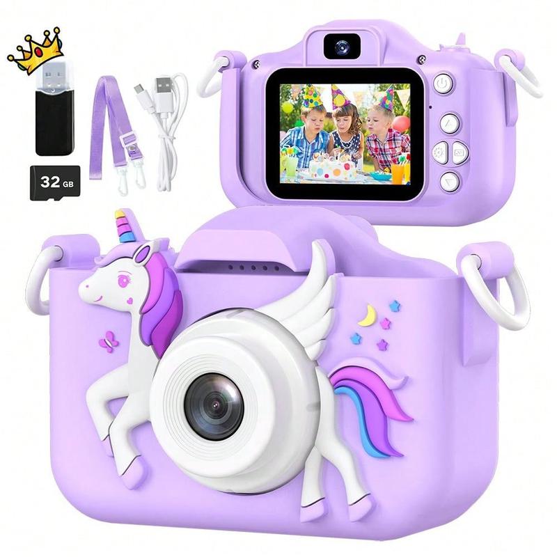 Children's Camera Toys For 3-12 Years Old Kids Boys Girls,HD Digital Video Camera With Protective Silicone Cover,Christmas Birthday Gifts With 32GB SD Card Durable Lens Durable Lens Micro Rechargeable Recording Selfie