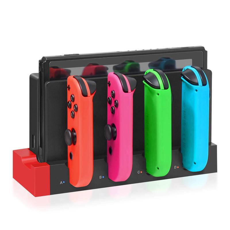 Upgraded Charging Dock Station for Switch Switch OLED Controller, Charges Up to 4 Switch Controllers and Switch Console with LED Indication Security Protection, Compatible with Switch Switch OLED, Gaming Organizer Accessories for Switch Switch OLED