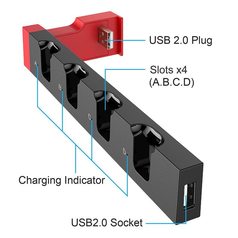 Upgraded Charging Dock Station for Switch Switch OLED Controller, Charges Up to 4 Switch Controllers and Switch Console with LED Indication Security Protection, Compatible with Switch Switch OLED, Gaming Organizer Accessories for Switch Switch OLED