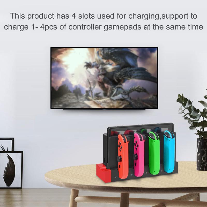 Upgraded Charging Dock Station for Switch Switch OLED Controller, Charges Up to 4 Switch Controllers and Switch Console with LED Indication Security Protection, Compatible with Switch Switch OLED, Gaming Organizer Accessories for Switch Switch OLED