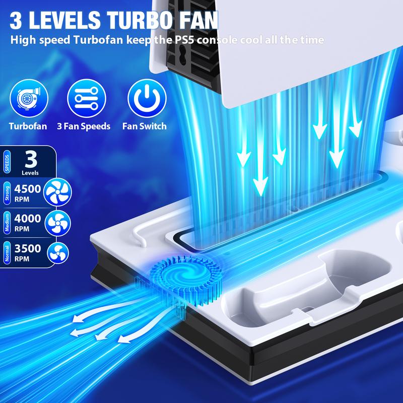 PS5 Stand Cooling Fan for PS5 Slim PS5 Pro with Dual PS5 Controller Charger,BEBONCOOL PS5 Accessories,PS5 Cooling Station for PlayStation 5 Slim Disc Digital Editions & PlayStation 5 Accessories-White