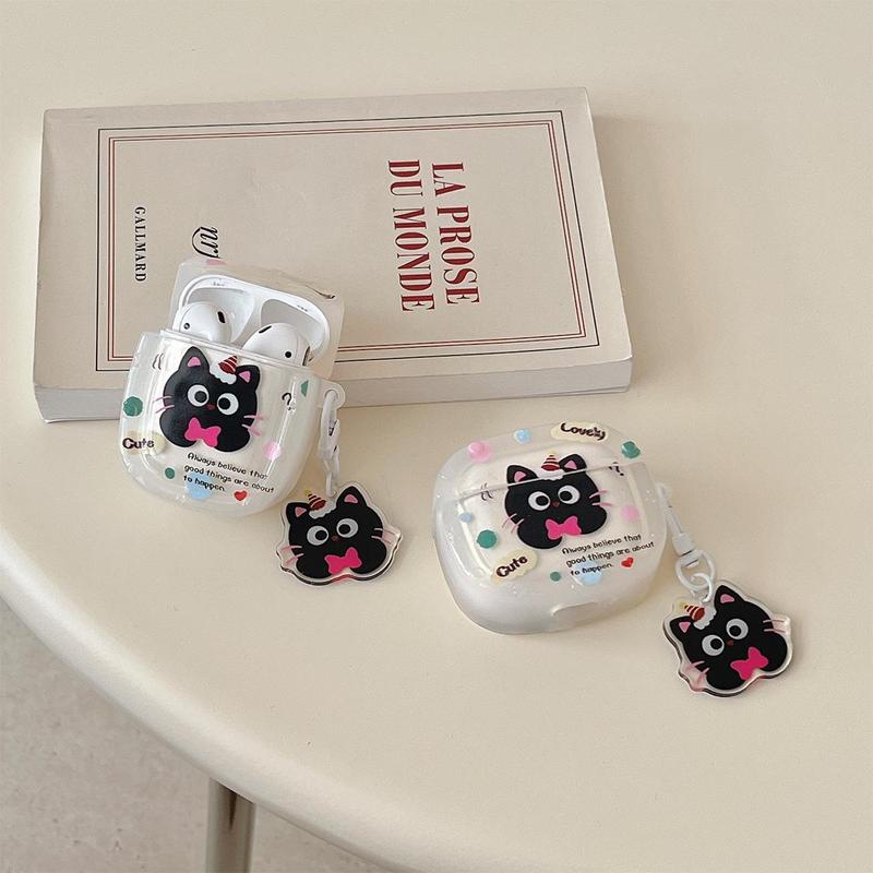 Cute Cartoon Cat Bow Design Earphone Case with Pendant, 1 Count Soft TPU Earphones Protective Cover, Earphone Accessories Compatible with AirPods 1 2 Pro 3