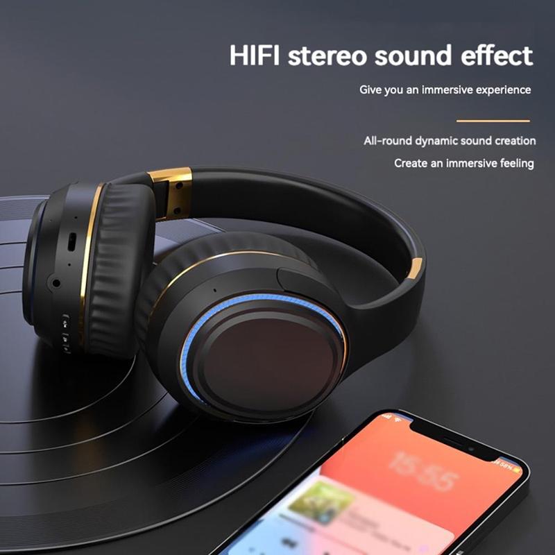 Wireless Over-ear Headphone, Telescopic Folding Design Wireless Sports Headphone with Atmosphere Light, Comfortable Earmuff Wear Headset for Mobile Phone