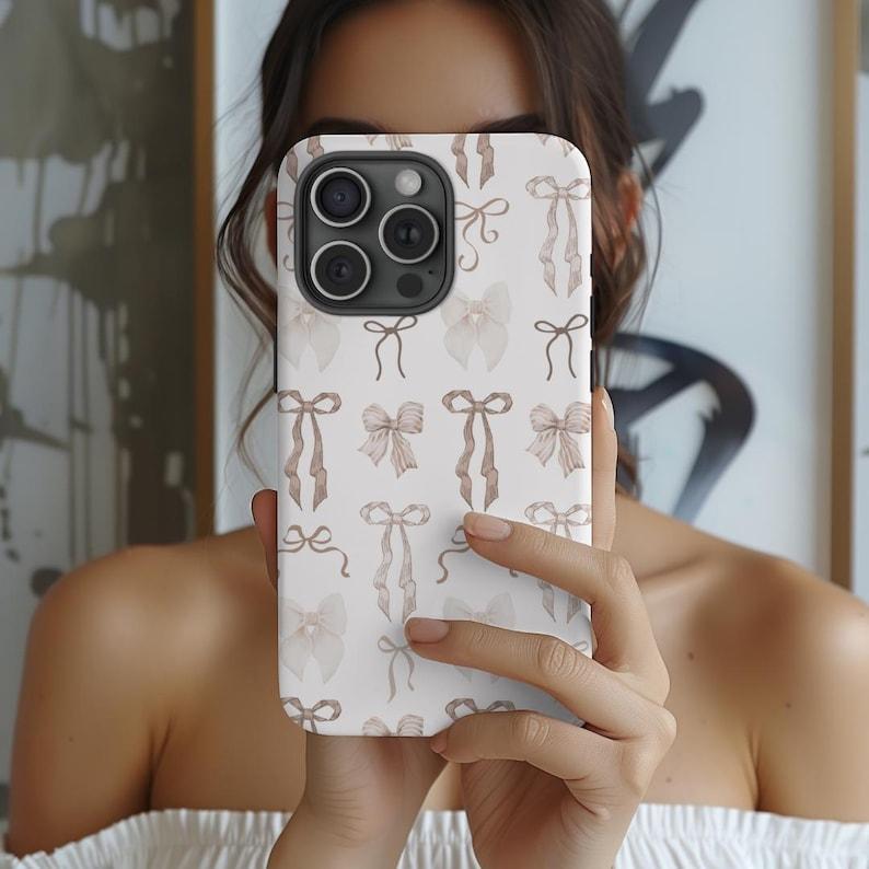 Soft Beige Coquette Phone Case, Bow Phone Case, Soft Girl Aesthetic, iPhone 16 15 14 13 12 11 Pro Max 8 Plus X Samsung Galaxy S24 S23 Ultra