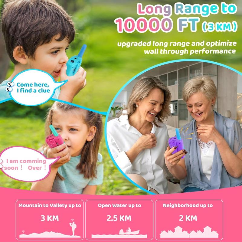 Walkie Talkies for Kids Rechargeable 3 Pack, Toys for Boys Girls Age 3-13 Ourdoor Camping Birthday Gift, 3KM Long Range Walkie-Talkie 2 Way Radios 22 CH VOX with Li-ion Battery Flashlight Audio Christmas Colorful Charging Communication Durable