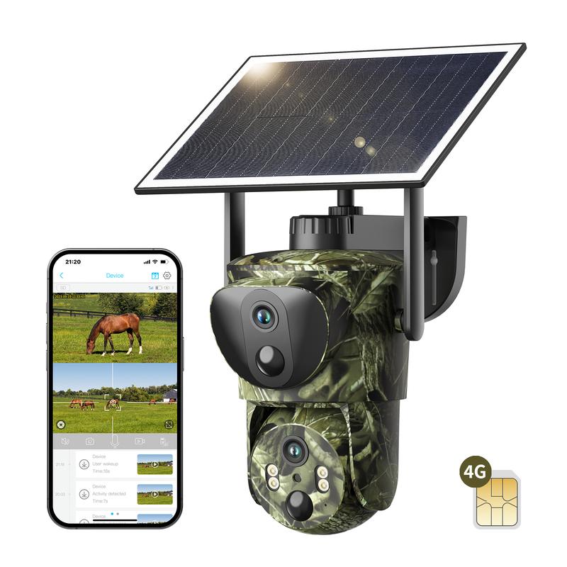 [New] Dual Lens Linkage 4G LTE Solar Powered Cellular Trail Cameras, Security Camera, NOT SUPPORT WIFI, 2K Live View&8MP Photos, with 360° Pan Tilt