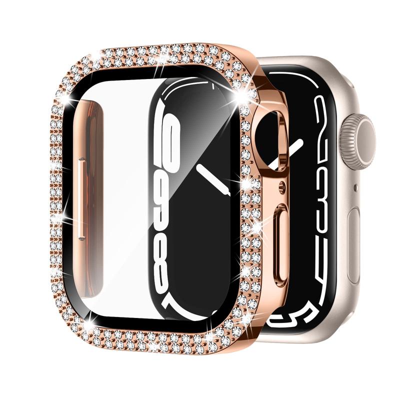 Rhinestone Decor Watch Case with Tempered Glass Screen Protector, 1 Count Hard Shell Smartwatch Cover, Watch Screen Protective Cover Compatible with Apple Watch