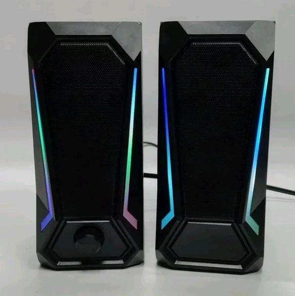 FT Computer Speakers, Desktop Speakers with 6 Colorful RGB Lights, Volume Control PC Speakers, USB Powered Gaming Speakers with 3.5mm Aux Cable for PC Monitor Laptop Tablet Phone