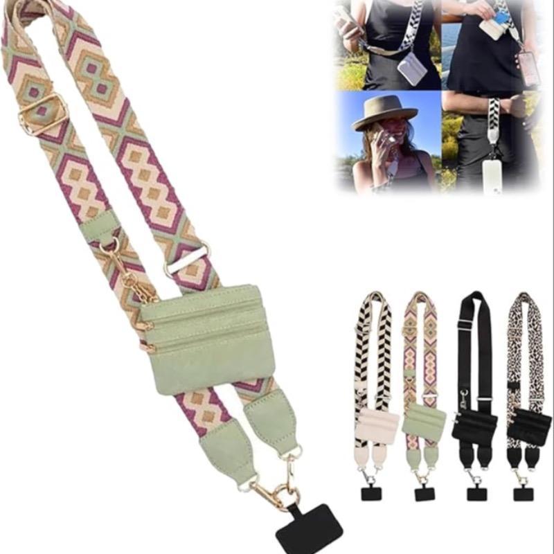 Adjustable Long Phone Lanyard with Zipper Pouch, 1 Set Creative Pattern Crossbody Phone Strap & 1 Set Beaded Wrist Bracelet, Phone Accessories for Women & Girls