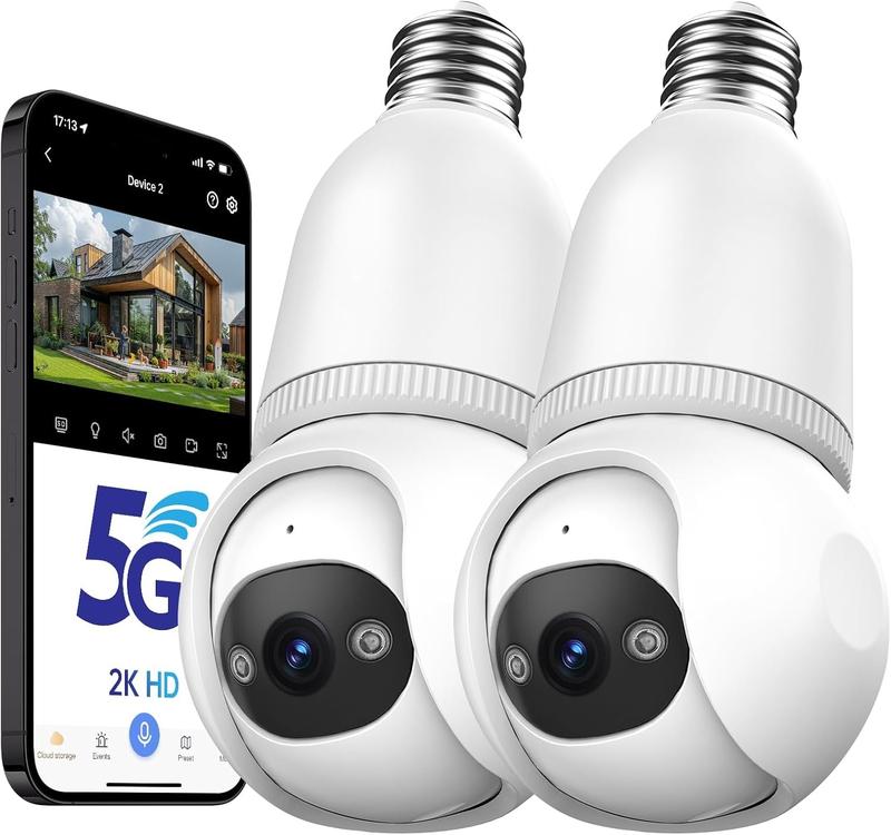 Owl 2K Light Bulb Wireless Outdoor Security Camera - AI Motion Detection, Full-Color Night Vision, Auto Tracking, Siren Alarm, 2.4G 5G Hz