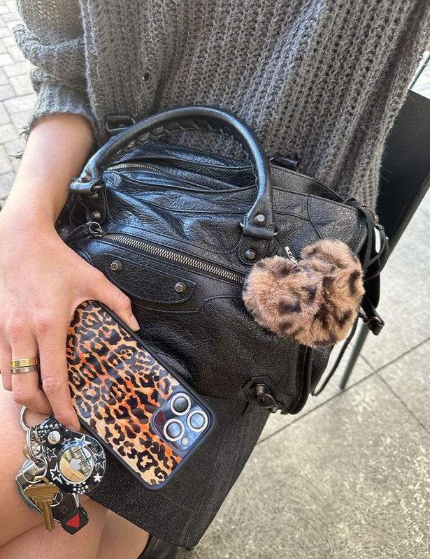 Fuzzy Leopard Heart w  WF Charm Accessories Phone