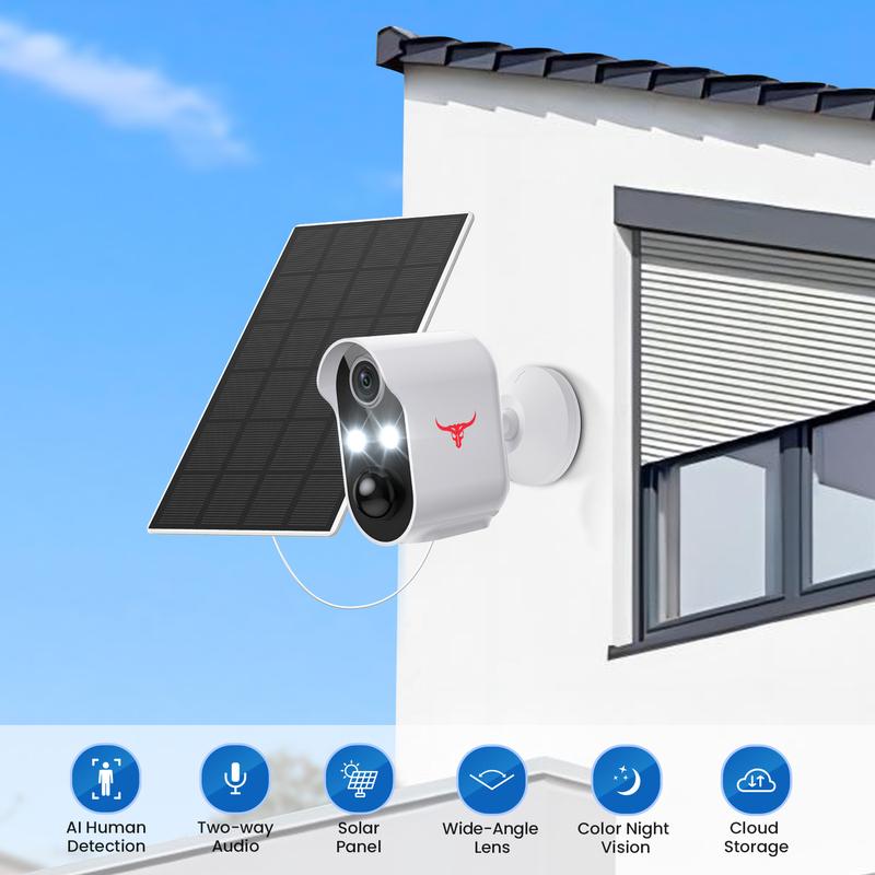 Wireless Outdoor Security Camera, Solar Camera with 1080P HD Video, 2 Way Audio, Color Night Vision, Smart Human and Motion Detection, Cloud Storage, 2.4G WiFi, Wireless Camera, Battery Powered Security Camera, Wi Fi Camera, IP Camera Outdoor