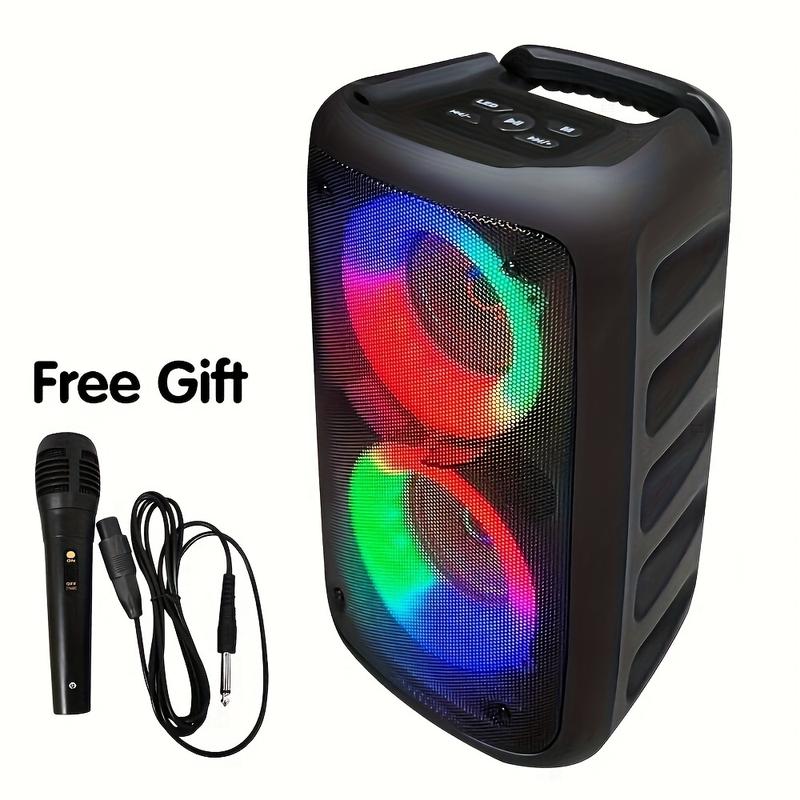 Portable Wireless Bluetooth Speaker With Microphone, Wireless TWS  Stereo Speaker with Lights,  Subwoofer, Loud  Stereo Sound,  Long Playtime for Outdoor Party