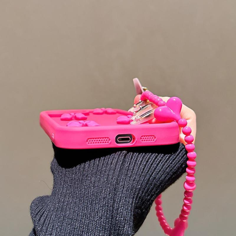 Cute Bowknot Design Phone Case with Lanyard, Fashionable Phone Protector Cover, Phone Accessories Compatible with iPhone 11 12 13 14 15 16 Pro Max