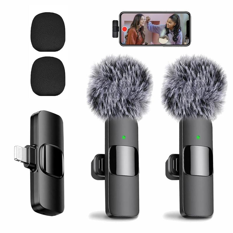 2 pieces Wireless Lavalier Microphones for iPhone, Android, iPad - Mini Wireless Clip-on Microphones Crystal Clear Sound Quality for Recording, Live Streaming,Vlog,christmas gift ideas Black Friday Deals tiktok shop store