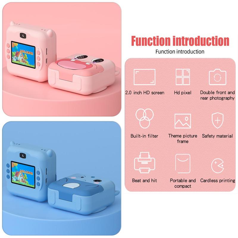 Portable Cartoon Print Digital Camera, Multifunctional Camera Toy with Front and Rear Dual Lens, Point & Shoot Camera Digital with Lanyard for Students, Boys, Girls