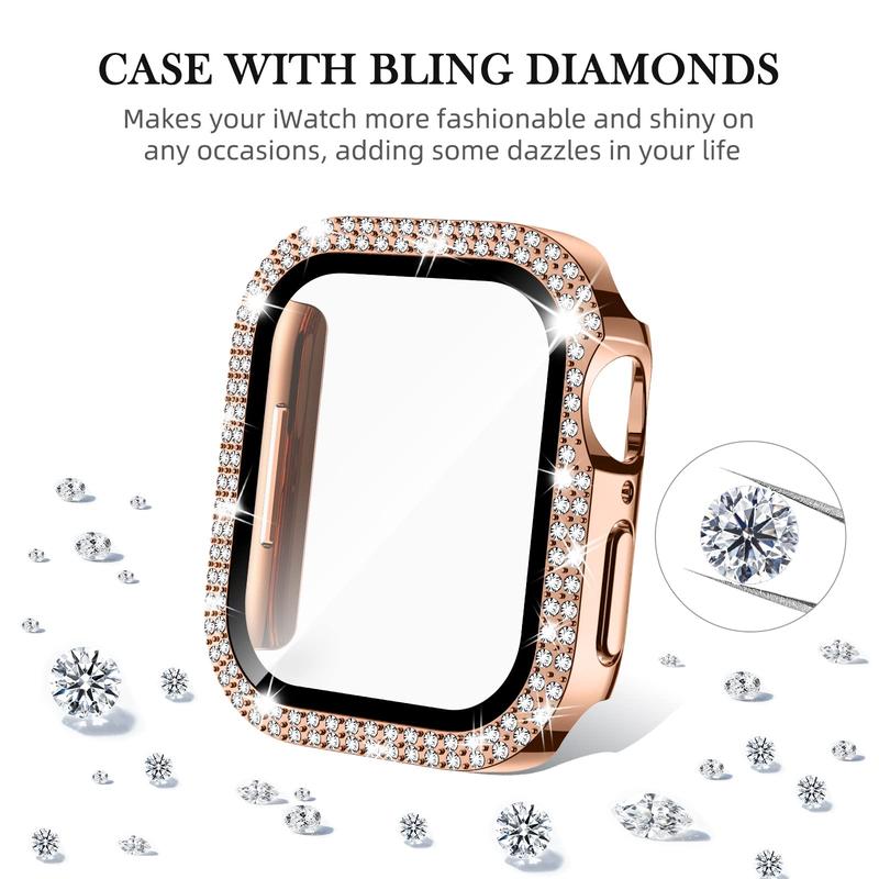 Rhinestone Decor Watch Case with Tempered Glass Screen Protector, 1 Count Hard Shell Smartwatch Cover, Watch Screen Protective Cover Compatible with Apple Watch