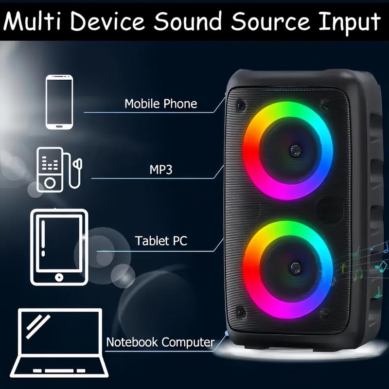 Portable Wireless Speaker, Rechargeable Speaker with Microphone, RGB Light Speaker for Outdoor Party, Camping, FM MP3 Speaker