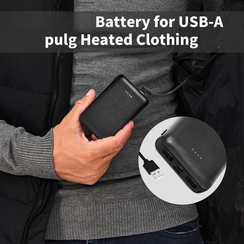 5V 3A Battery Pack for Heated Vest Heated Jacket, Rechargeable Compact 10000mAh Power Bank for Heated Clothing