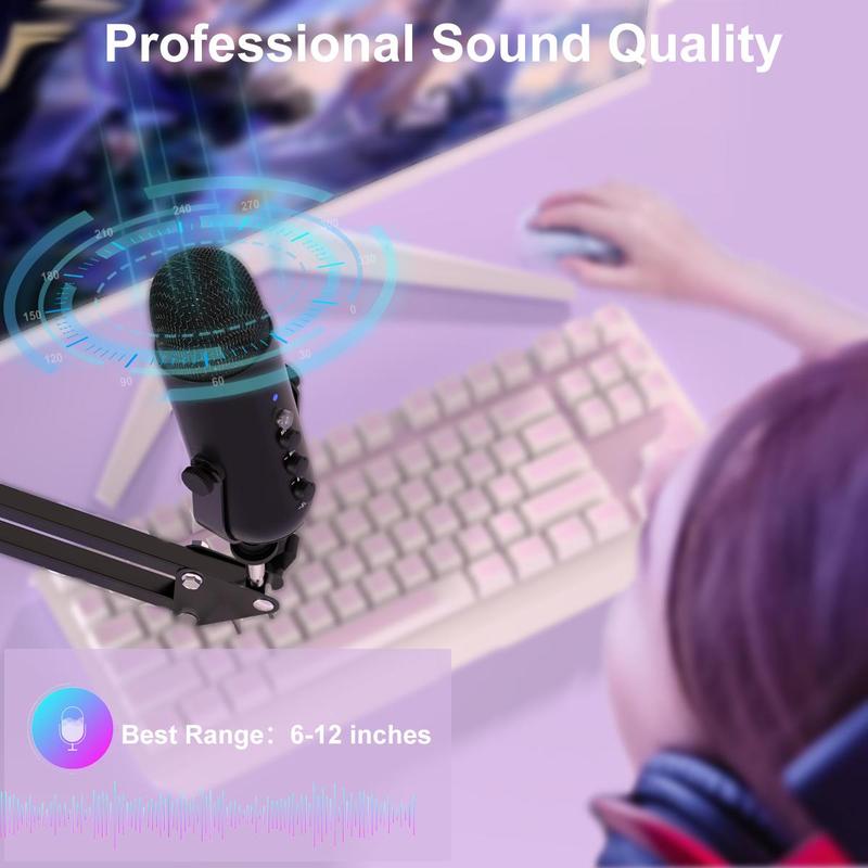 USB Microphone with 360° Rotatable Stand for Summer Gift, 1 Set Wired Audio Mic with Noise Reduction Function, Microphone for Live Streaming, Microphone for Gaming, Recording Microphone, Music Studio Equipment, Plug & Play Mic, Back to School Gifts