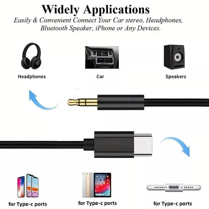 Type C to Aux Cable USB Type-C Male To 3.5mm Cord Car AUX Music Audio Adapter