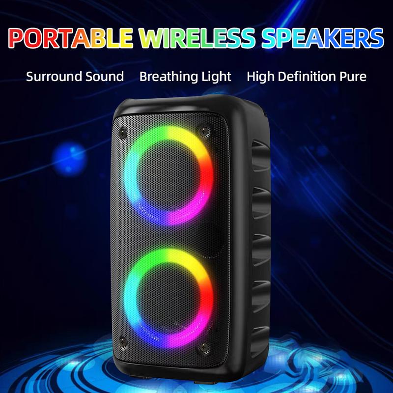 Portable Wireless Bluetooth Speaker With Microphone, Wireless TWS  Stereo Speaker with Lights,  Subwoofer, Loud  Stereo Sound,  Long Playtime for Outdoor Party