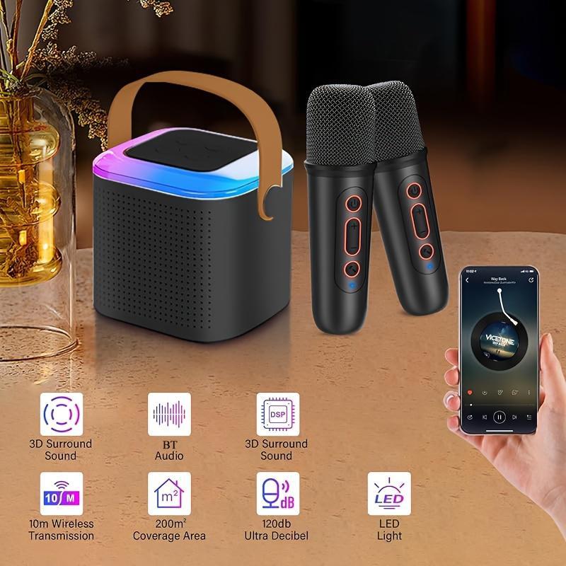 Portable Wireless Speaker with Microphone, Rechargeable Wireless Speaker with LED Light, Portable Karaoke, Outdoor Speaker for Home, Party, Camping