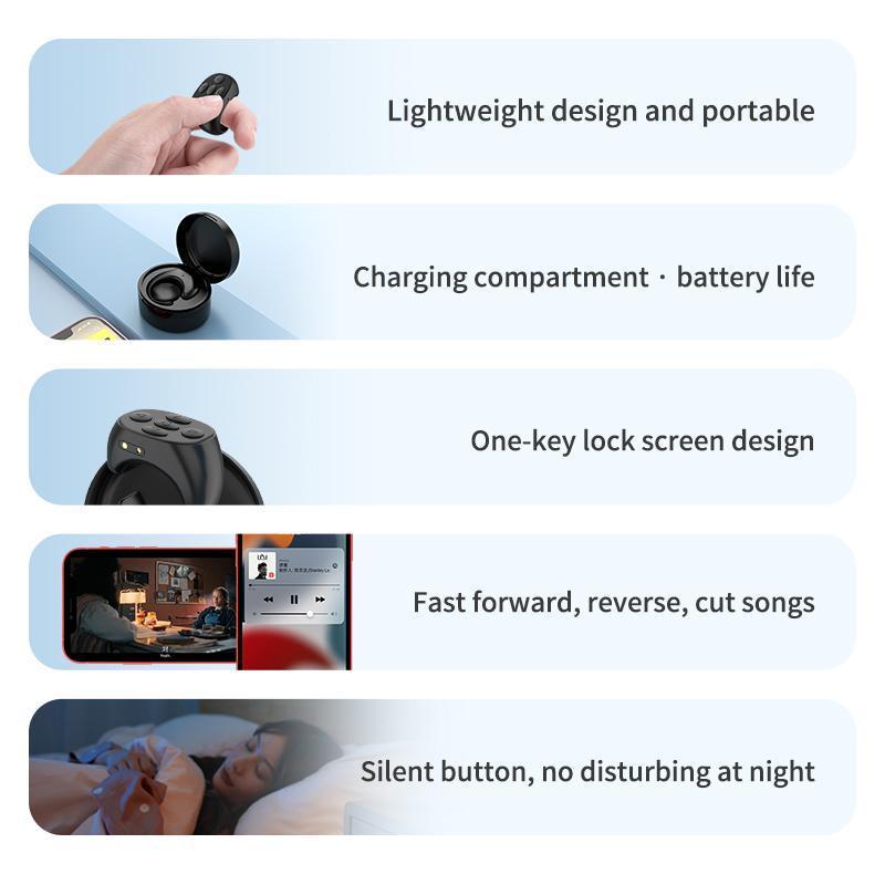 Wireless Ring Remote Control, 5-Keys Phone Ring Remote Control for Taking Photos & Turning Pages, Smart Remote Control for Cellphone Smartphone Selfie, Gifts